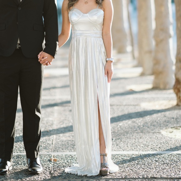 Silver Metallic Bustier Pleated Dress - Picture 10 of 10